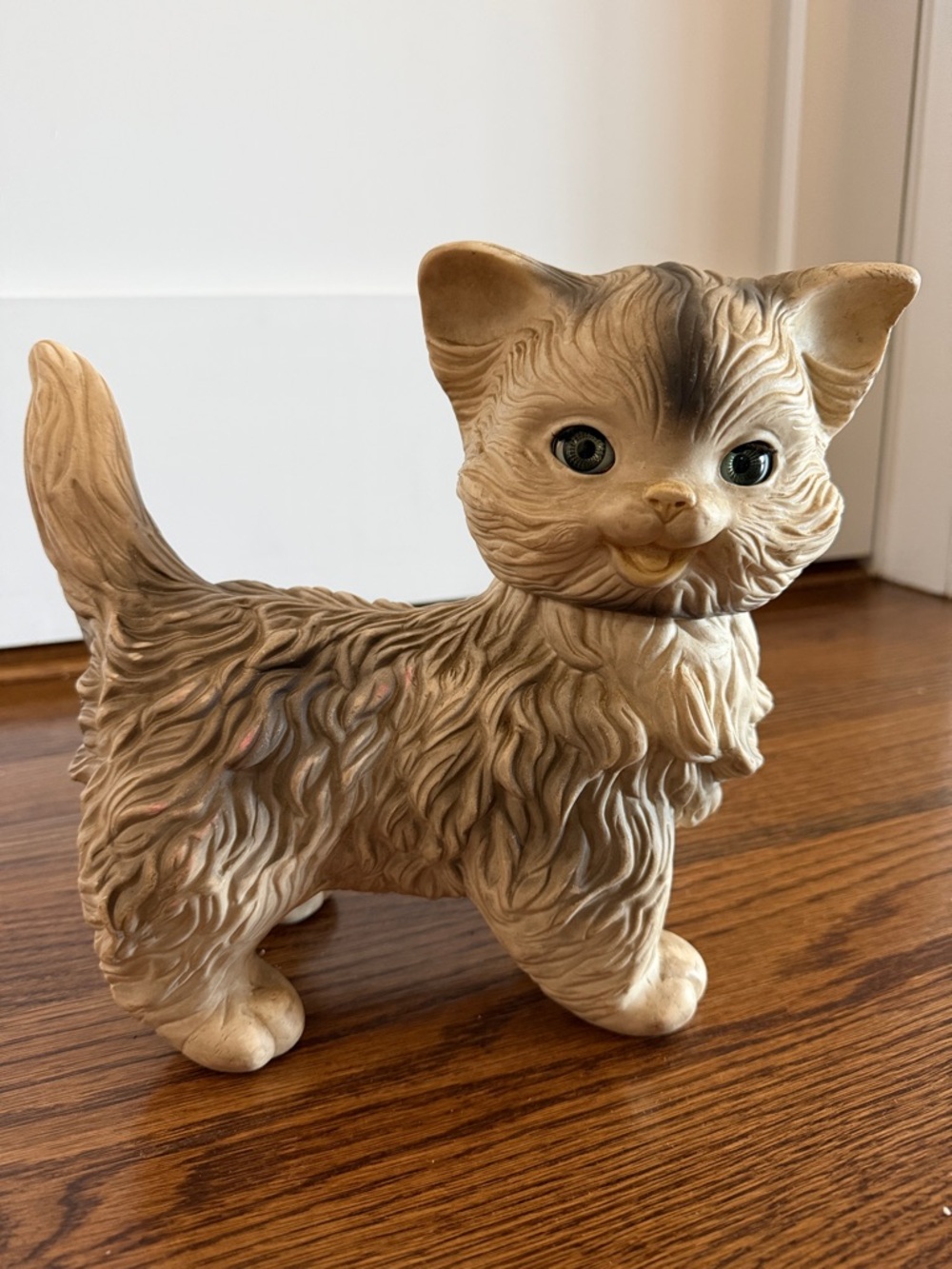 Vintage 1960 Edward Mobley Cat Rubber Toy Gray Long Haired Eyes Open Close
